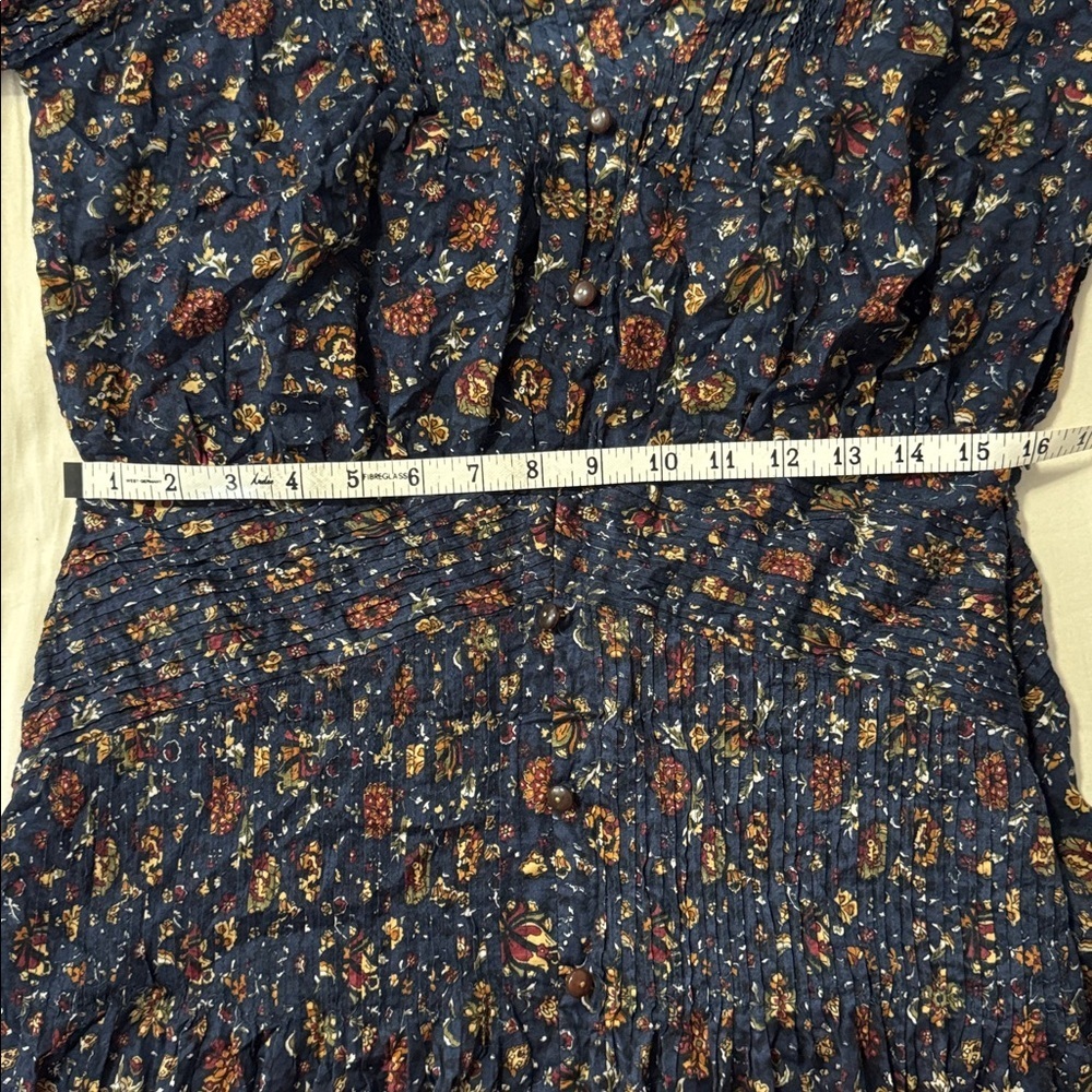 Veronica Beard Shireen Dress Ink Multi Vine Floral Long Sleeve Cotton Midi - Picture 15 of 16